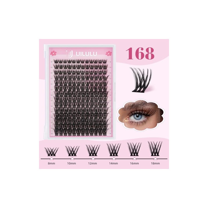 UILULU Lash Clusters Natural Individual Lashes Clusters 168 Count 0.07D