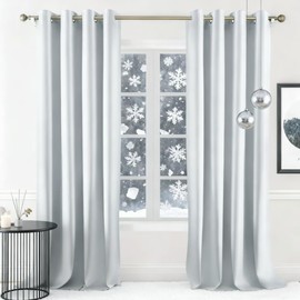 HOMEIDEAS 2 Panels Greyish White Faux Silk Blackout Luxury Curtains, 52 X 96 Inch Room Darkening Satin Thermal Insulated Window Drapes for Bedroom Decor, Indoor
