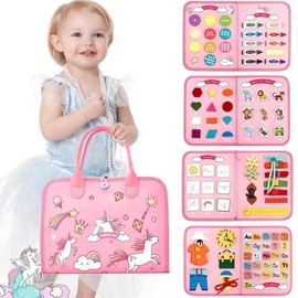 PRBUEHI Busy Board Montessori Game Board Motor Skills Toy Sensory Toy Felt Book Sensory Toy for Toddlers Aged 1-4 Years Motor Skills Board for Travel, Cars, Planes