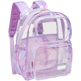 Bagseri Clear Backpack for Kids - 15 Inch Heavy Duty Clear Bookbag for School Safe and Lightweight Transparent Backpack for Kids Aged 3 to 7, Purple Mermaid