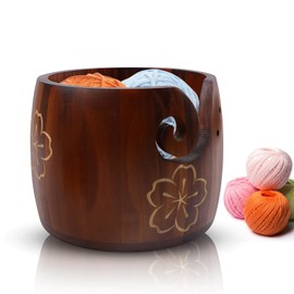 BAIFULAI Garnschale, 17.5x13cm Garnschüssel Wollhalter Kiefernholz Wollschale aus Holz Häkelschale für Garnhalter Stricken Häkeln Makramee Bastelzubehör Geschenk für Strickliebhaber