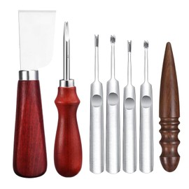 7in1 Leather Knife Set, Leather Edge Beveler Edge Skiving Beveler Leather Cutting Knife Leather Craft Device Leather Edge Skiving Knife Wood Handle Leather Tools for DIY Leather Craft