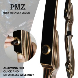 PMZ Archery High Performance Takedown Longbow Hunting Bow 20-50lbs Adults Shooting Practice SportColor: Brown 45 lbs