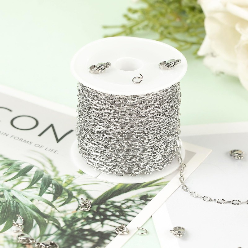 UMAOKANG 32.8 Feet Stainless Steel Jewelry Making Chains Embossed Cable