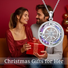 TOUPOP Christmas Gifts for Wife I'd be Lost without You Compass Necklace for Women Sterling Silver Purple Crystal Compass Jewelry Anniversary Birthday Gifts for Wife, 18"+2" Extender