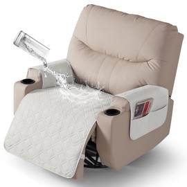 VANSOFY Recliner Chair Covers 100% Waterproof Seat Cover with Arm Reclining Cover Non-Slip Recliner Chair Covers Furniture Protector Washable Slipcover with Pocket for Pets, Dogs(Off White，28")