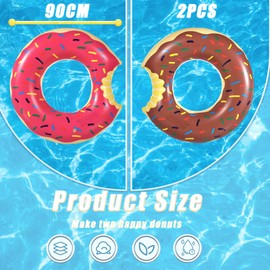 90cm Pool Inflatables Donut Swimming Ring Rubber Rings for Adults Kids,2pack Pink Brown Doughnut Pool Ring Toy Inflatable Pool Floats Swim Tubes Rings for Women Girls Summer Party Beach Water Sport