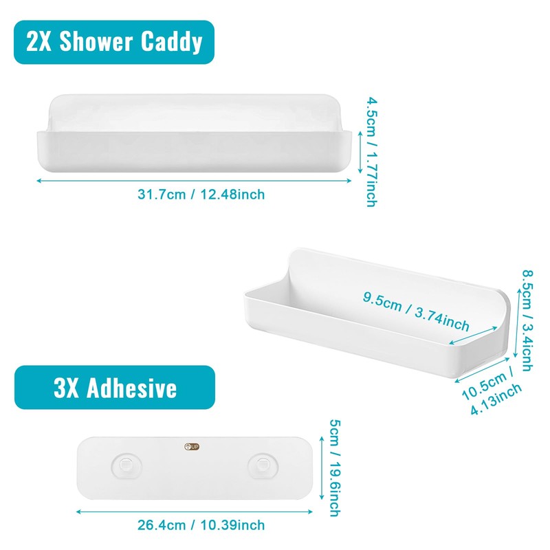 CGBE 2-Pack Acrylic Shower Shelves, Large Capacity Adhesive Shower Shelf,
