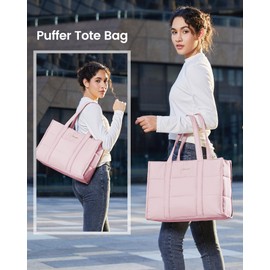 LOVEVOOK Laptop Bag for Women, Puffer Tote Bag for Work 15.6 Inch Large Computer Briefcase for Teacher Nurse, Quilted Lightweight Casual Shoulder Bag For Travel, Daily