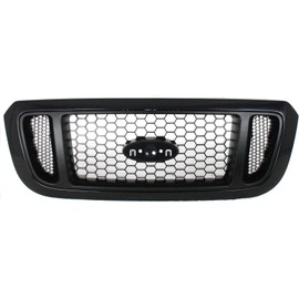Grille Assembly Compatible with 2004-2005 Ford Ranger Honeycomb Insert Textured Black Shell/Painted Silver Insert 4WD XL/XLT/Edge/FX4/Tremor Models