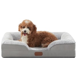 YAEM Orthopedic Dog Bed Washable Medium Dog Bed Waterproof Memory Foam Dog Bed Durable Dog Sofa Pet Bed Removable Cover with Zipper and Bolster Nonslip Bottom,19.7"*15.7"*4.3"