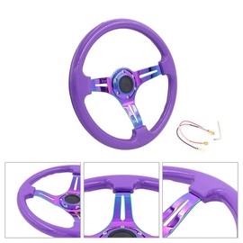 350mm 14" Racing Sport Steering Wheel Drifting Deep Dish 6 Bolts Purple Classic ABS Steering Wheel with Neo Chrome Spoke and Horn Button