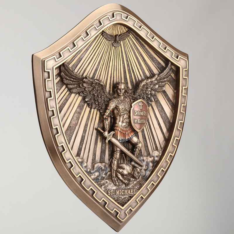 Veronese Design 10 Inch Saint Michael Crested Shield Cold Cast