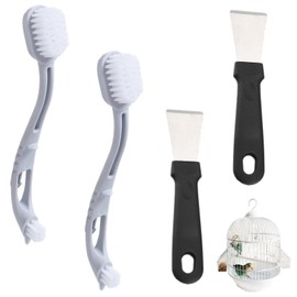 Vubbkdi 4 Pcs Bird Cage Cleaner with Two Brush Heads Long Handle Tool, Stainless Steel Bird Droppings Cleaning Scraper for Cleaning Bird Parrot Cages Kennels Perches