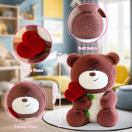 Teddy Bear Plush Bear with Heart Rose, 28 cm Plush Bear, Teddy with Love, Teddy Bears Rose Stuffed Toy Decorative Room, Plush Toy Cuddly Toy Gifts for Children Girls, Birthday, Valentine's Day