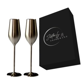 Sisterly Drinkware Stainless Steel Champagne Flutes Set of 2, 7.5 Ounces, Unbreakable Champagne Flutes for Mimosas, Prosecco and Champagne and for Travel, Camping, Pool, Picnics and Outdoor Events