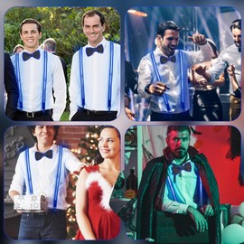 Set of 2 Luminous LED Braces Men's and Bow Tie, New Year's Eve Outfit Braces Men's Accessories Glitter Braces LED Bow Tie Men's Glitter Outfit Men's LED Party Accessories Carnival, blue