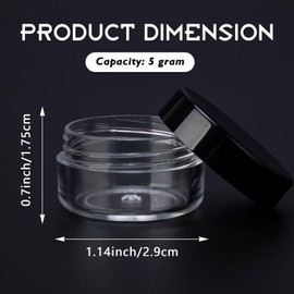 25 Count 5 Gram Sample Containers, Clear Lip Balm Containers with Lids, Small Plastic Sample Jars with 2 Mini Spoons, 25pcs Labels (Black Lid)