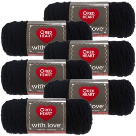 Red Heart Love Yarn-6/Pk-Black, 6/Pk, Black 6 Pack
