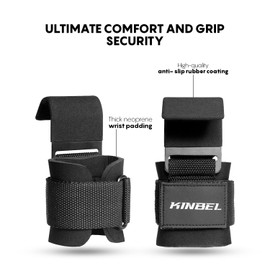 Kinbel Store Weight Lifting Hooks Pair, Non Slip Rubber Coating, Weight Lifting Wrist Straps, 8mm Thick Padded Neoprene, Wrist Straps Weightlifting For Gym, Hand Grip, Black Wrist Support