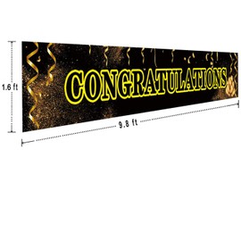 Large Congratulations Banner, Congratulations Congrats Banner, Congratulations Black Banner, Birthday, Retirement, Anniversary, Graduation Party Decorations Supplies (9.8 x 1.6 feet)