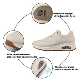 Zapatillas de Tenis para Mujer con Plantilla de Espuma y Plantilla Elástica - Comodidad y Amortiguación (Beige, Adulto, Mujer, 24.0 cm, Medición, Sistema Tallas Calzado JP)