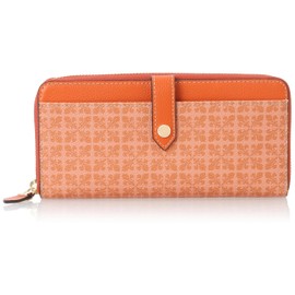 Patrick Cox PXLWCET2 Long Wallet with Round Zipper, Colorful Quartet, Lily Pattern, Original PVC Print, Grain Embossed Cowhide Leather Combi, Scratch Resistant, Card Storage, Slim Wallet, orange