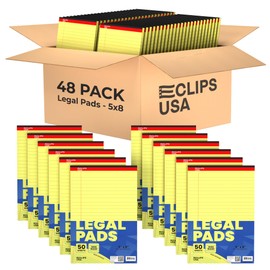 E-CLIPS USA Notepads, Small Legal Pads, Note Pads 5x8, Legal Wide Rule Notepad, Canaray, Chipboard Back, Slim Writing Pad, Office Supplies, 50 Sheets Per Pad (48 Pack)
