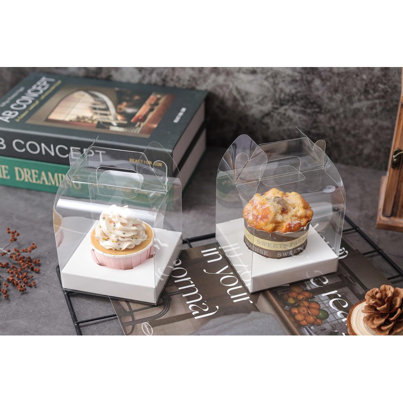 LOKQING 12 PCS Individual Cupcake Containers Single Cupcake Boxes with