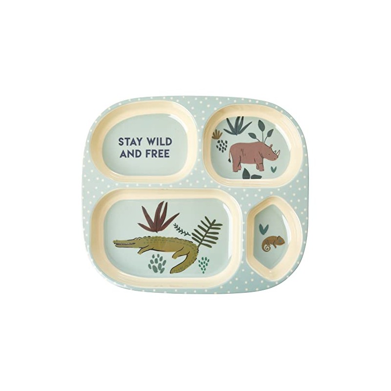 Melamine Children's Plate with 4 Compartments - Blue - Jungle
