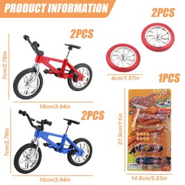 CVDYWDJIE 4 x bicycles, 2 x bicycle wheels and 4 x finger skateboards, mini bicycle models, children's toys, creative fingertip toys