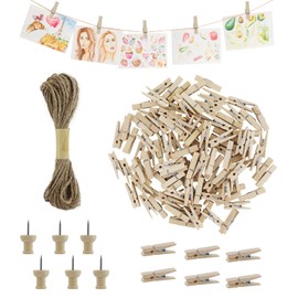150PCS Mini Wooden Pegs, Photo String and Pegs, 3cm Natural Small Photo Pegs,Small Pegs for Hanging Photos,Wooden Pegs Craft with 10M Jute String for Photo Wall Display,Craft,Weddings & Party