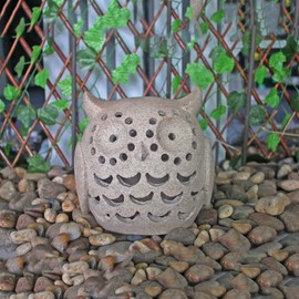 Solar Light LED Outdoor Garden Light Lamp Owl Height 16 cm Width 16 cm Plastic Sand Colour IP44 Floor Table Path Stairs Decoration Light Lamp (Sand)