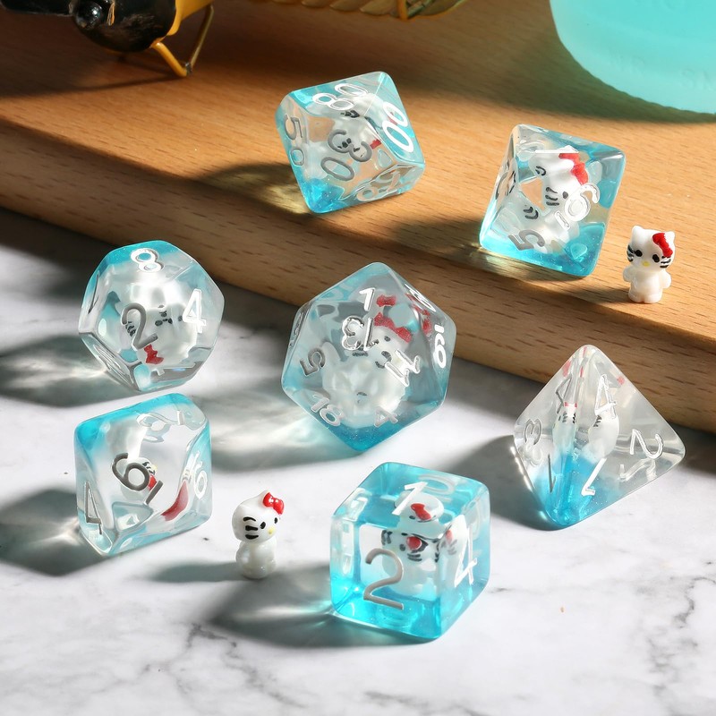 Kitty Dungeons and Dragons Dice,DNDND 7PCS D&D Dice Set with