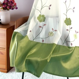 SIMPVALE Sheer Voile Floral Embroidery Curtains with Eyelets Transparent Curtain Living Room Bedroom Green 140 x 145 cm (W x H) Pack of 2