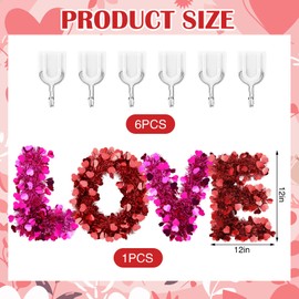 XunYee 4 Pack Red Valentine Love Letters Wreaths Tinsel Heart Shaped Wreaths with Foil Hearts Hanging Valentines Day Party Supplies for Wedding Birthday Party Front Door Wall Window Mantel Decor