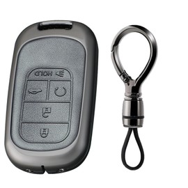 SANRILY Gray Metal Leather 5 Button Key Fob Cover Fit for Honda Civic 2024 2023 Accord CR-V HR-V V Pilot SI EX EX-L Touring Keyless Key Holder with Keychain C