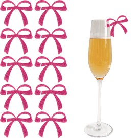 SEP SHIZHI 20Pcs Bow Drink Markers, Bowknot Drink Tag for Bachelorette Coquette Birthday Party, Girly Ribbon Party Wine Cocktail Glass Markers, Tasting Party Decor (Glitter Pink)