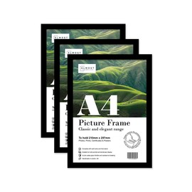 Almost Frameless A4 Black Picture Frame Set of 3, Display A4 Picture Gallery Wall, Poster, Photo, Artwork, or Print, Black