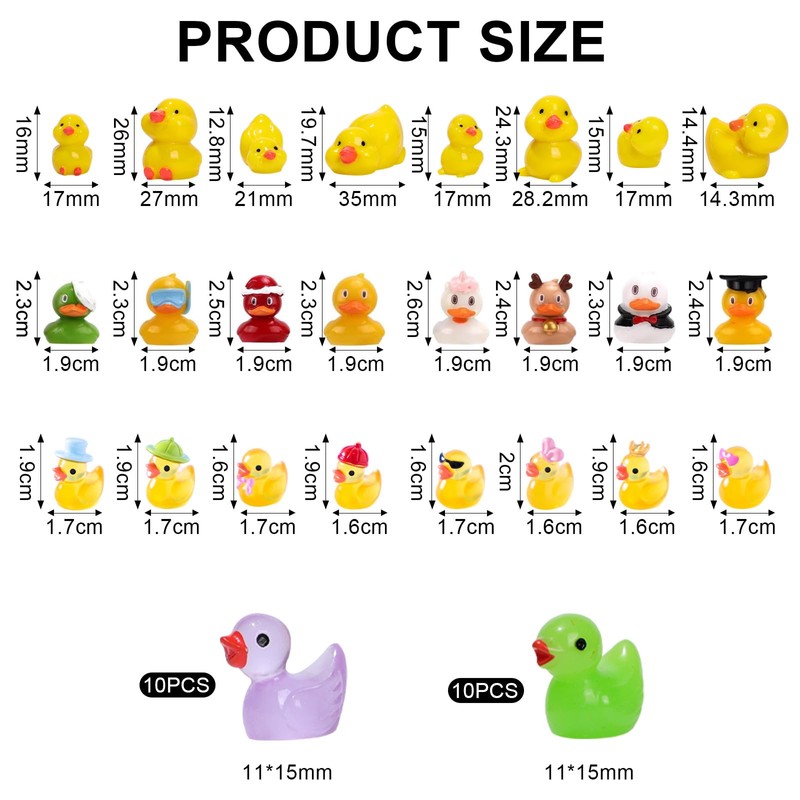 Mayoii 44pcs Mini Ducks Set Cute Resin Noctilucent Tiny Ducks