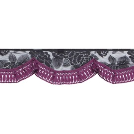 Miyabi MFC-RA-WPL Front Curtain, Rose Pattern, Lace Front Curtain, L (Width: 86.6 inches (2200 mm), Frange: Wine Purple