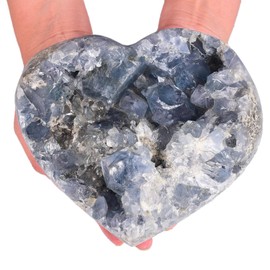 MOGEMT MOGEMT Extra Large Raw Blue Celestite Crystal Geode Heart Shape Natural Healing Crystal Cluster Irregular Celestine Stone Home Decor 6-8 Lbs