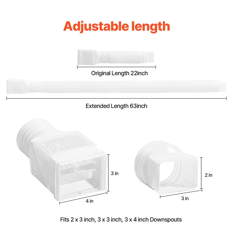 VEVOR Rain Gutter Downspout Extensions, 2-Pack Flexible Downspout Extender, Down