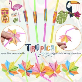 ALINK 100 PCS Umbrella Straws, Long Cocktail Drink Umbrellas Fancy Flower Bar Straws, Tropical Summber Beach Luau Tiki Hawaiian Party Straws Decorations - Octagonal