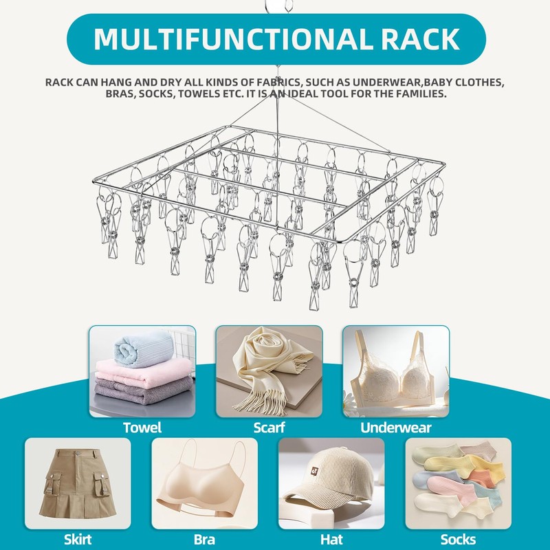 CHGANG Stainless Steel Clothes Drying Hanger with 40 Clips