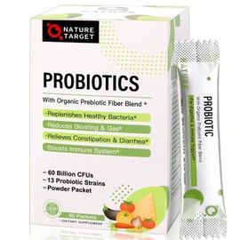 NATURE TARGET NATURE TARGET Probiotics for Women-Men-Kids Probiotic Powder 60 Billion CFUs 13 Strains - Prebiotics and Probiotics for Digestive Health, Shelf Stable, Non-GMO, Gluten Free 30 Packets