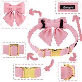 Maca Bates Dog Collar with Pink Bow Bowtie for Dogs Solid Colors Sailor Bow Tie Adjustable Breakaway Girly Cherry Collars Birthday Gift for Small Medium Large XL Girl Female Boy Male Puppy Pet