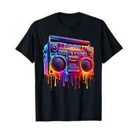 Dripping Paint Boombox Old School 80s Music Hip Hop T-Shirt