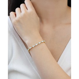 FANCIME Opal Tennis Bracelet, 14K Gold Plated October Birthstone Tennis Bracelets for Women, Fine Jewellery Mothers Day Christmas Birthday Gift for Women Girls