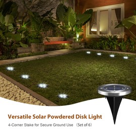 Glitzhome Solar Ground Lights Outdoor Waterproof 6 Pack Solar Garden Lights Disk Lights for Walkway Yard Backyard Lawn Landscape Decorating